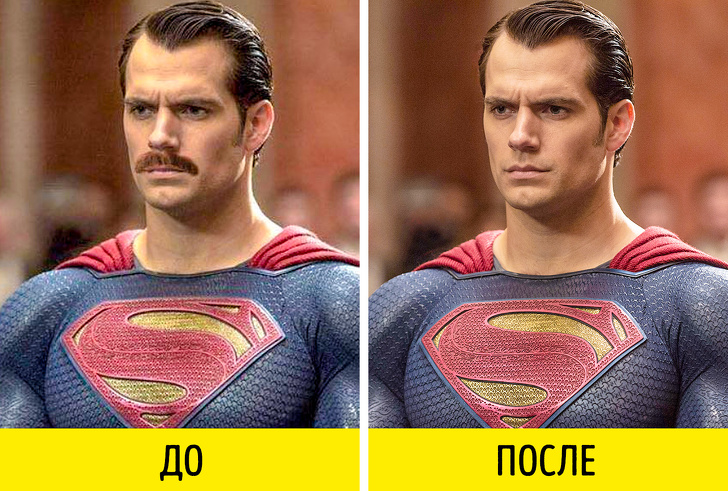 Перед и после выхода Лиги справедливости пользователи Сети активно обсуждали тему усов Генри Кавилла, которые Warner Bros попросила его сбрить для роли Супермена